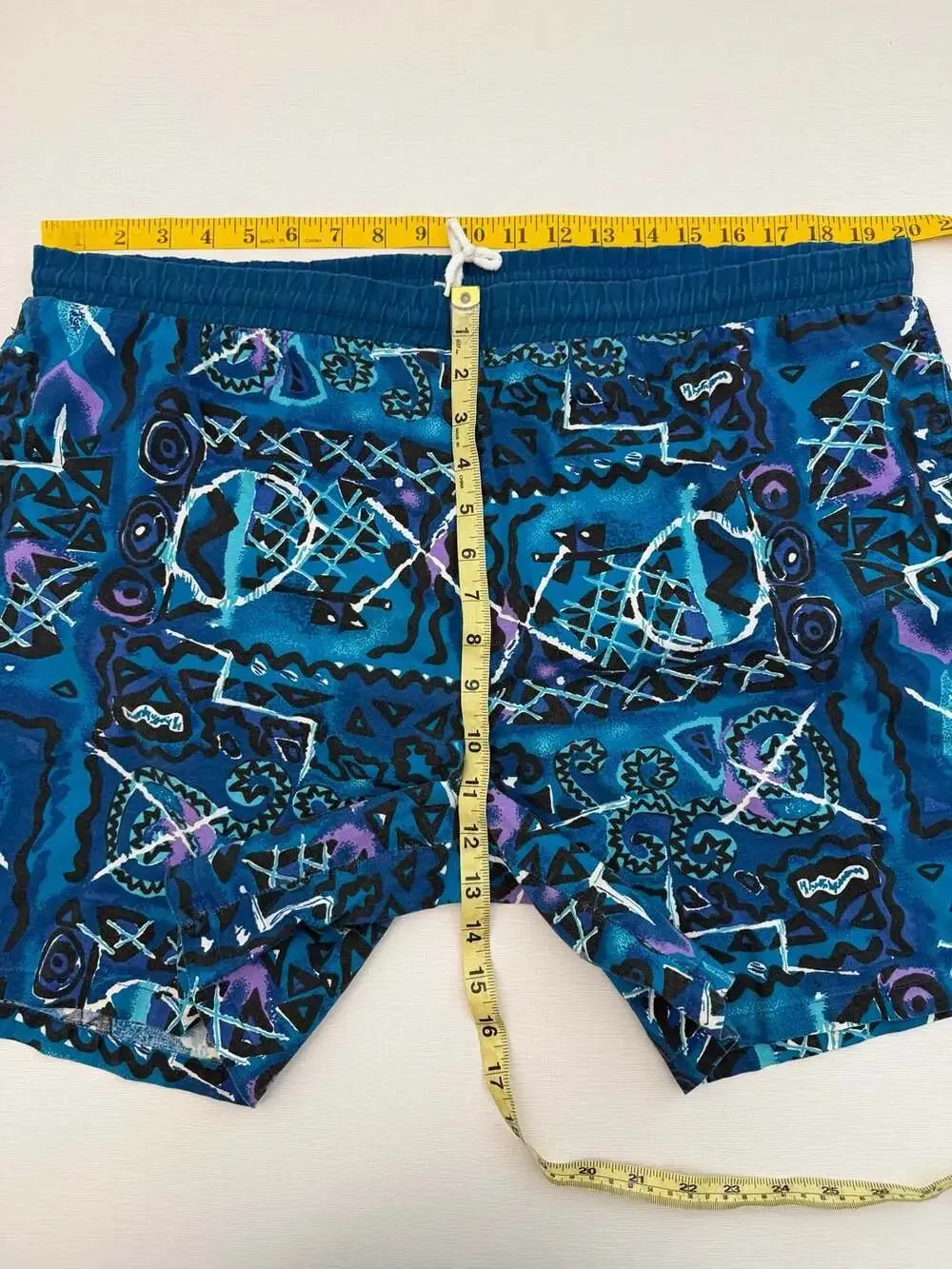 Vintage 90s Abstract Geometric Print Swim Trunks by Basic Editions Large
